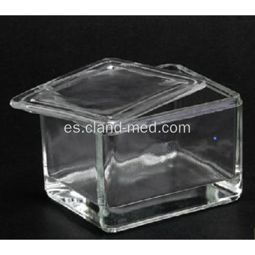 Vaso de tinción de vidrio con tapa de vidrio para 20pcs Portaobjetos de microscopio